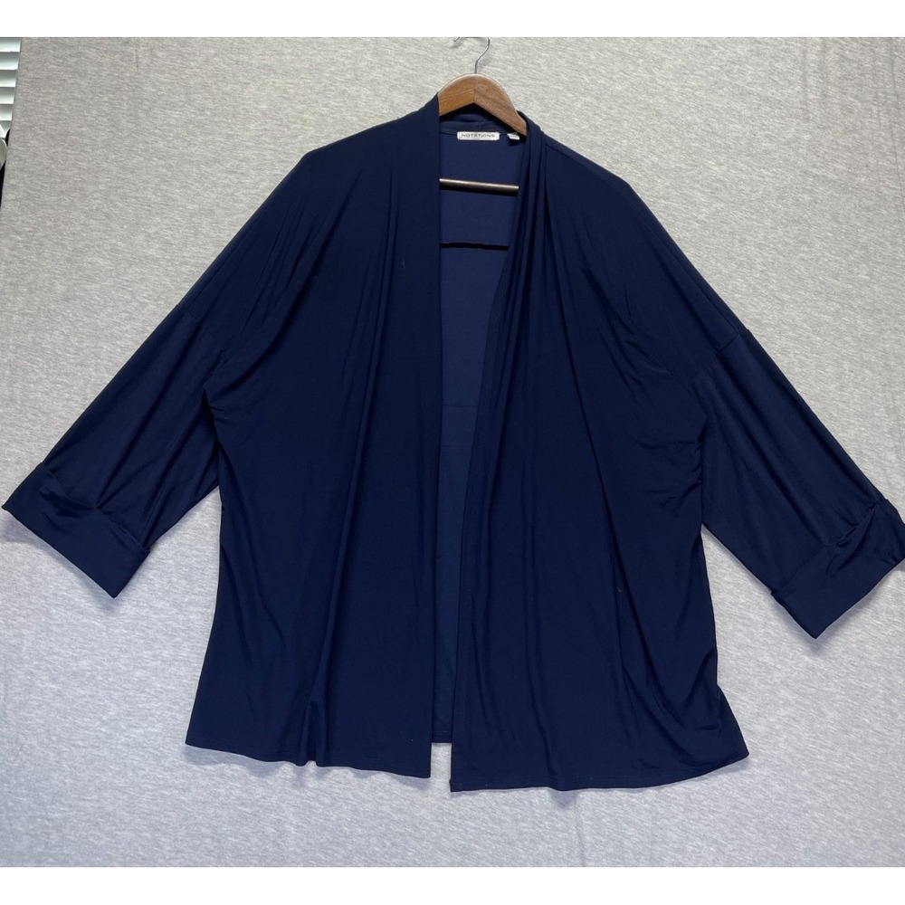 Notations Draped Cardigan Sweater Womens XL Navy Blue Dolman Sleeve Open Front